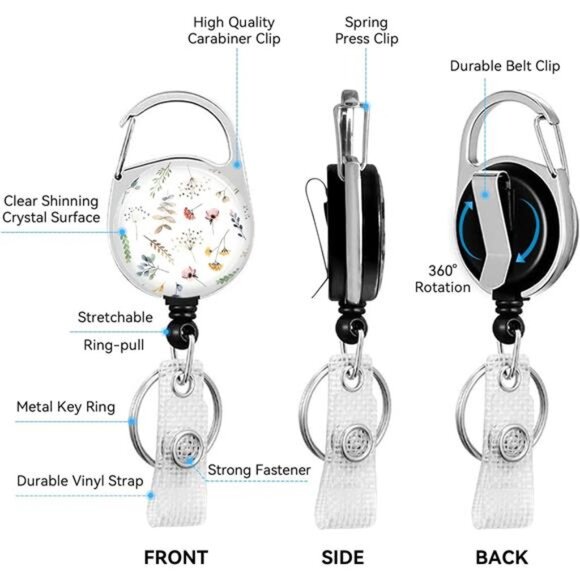 2 Pack ID Badge Holder Retractable Badge Reel Clip Keychain Heavy Duty School Of - Picture 4 of 8